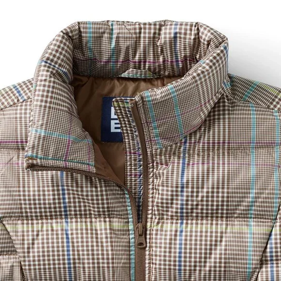 Lands' End Down Vest Light Brown Beige Glen Plaid size PS Petite 8 P6 P8 6P 8P - Picture 5 of 7